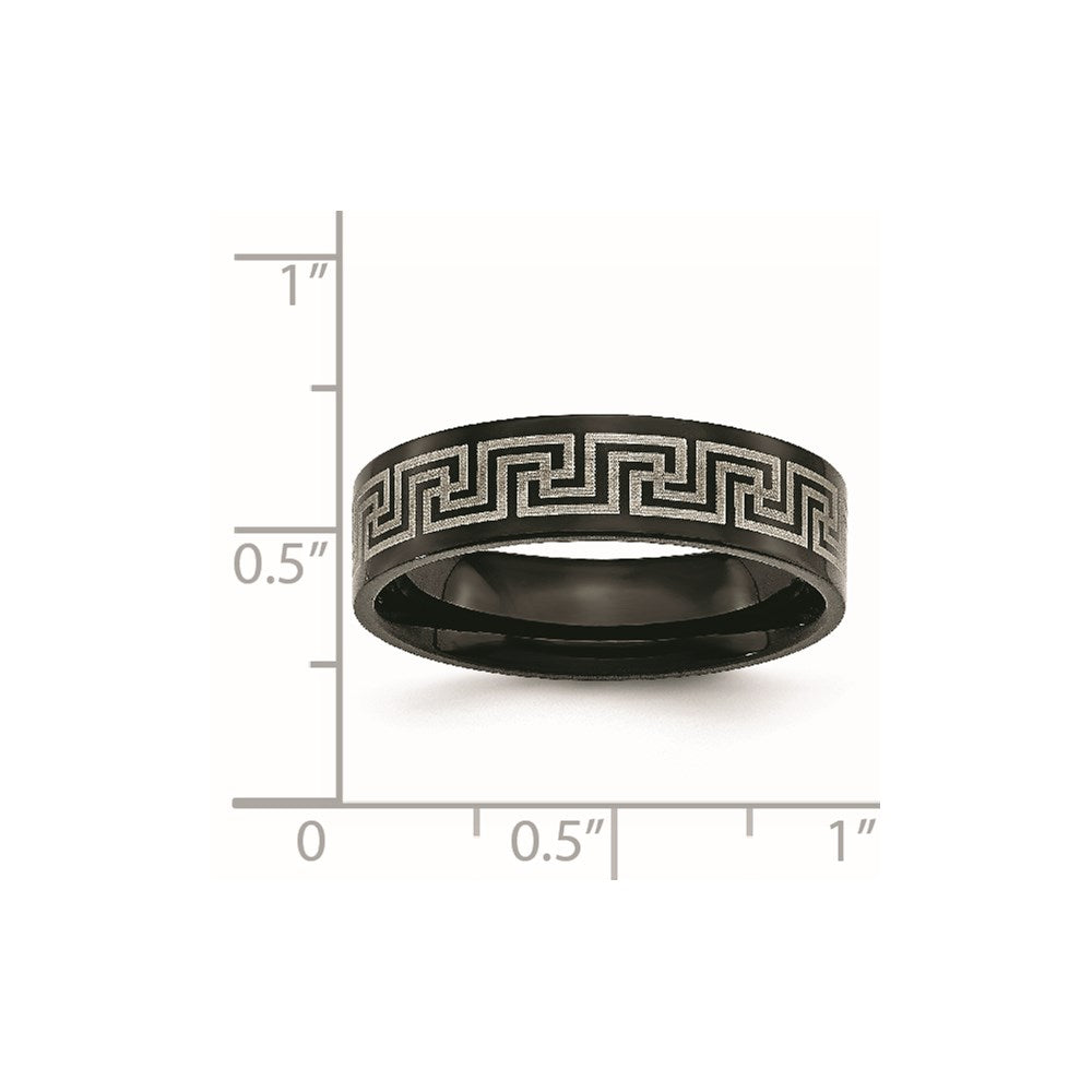 Titanium Brushed/Polished Black IP Laser Etched Greek Key 6mm Band