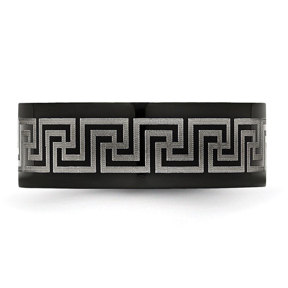 Titanium Black IP-plated Greek Key Laser Etched 8mm Brushed/Polished Band