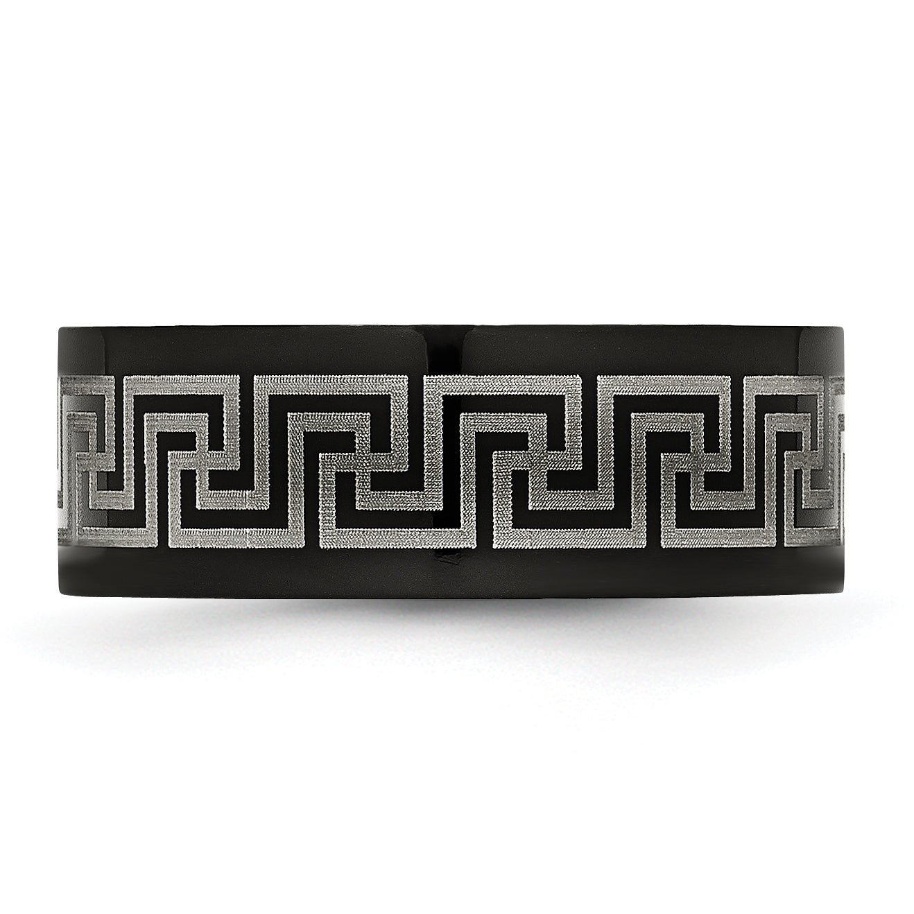 Titanium Black IP-plated Greek Key Laser Etched 8mm Brushed/Polished Band TB364