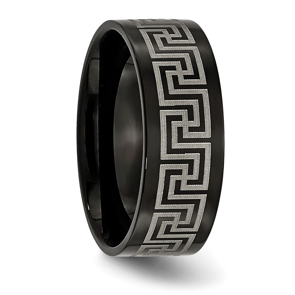 Titanium Black IP-plated Greek Key Laser Etched 8mm Brushed/Polished Band