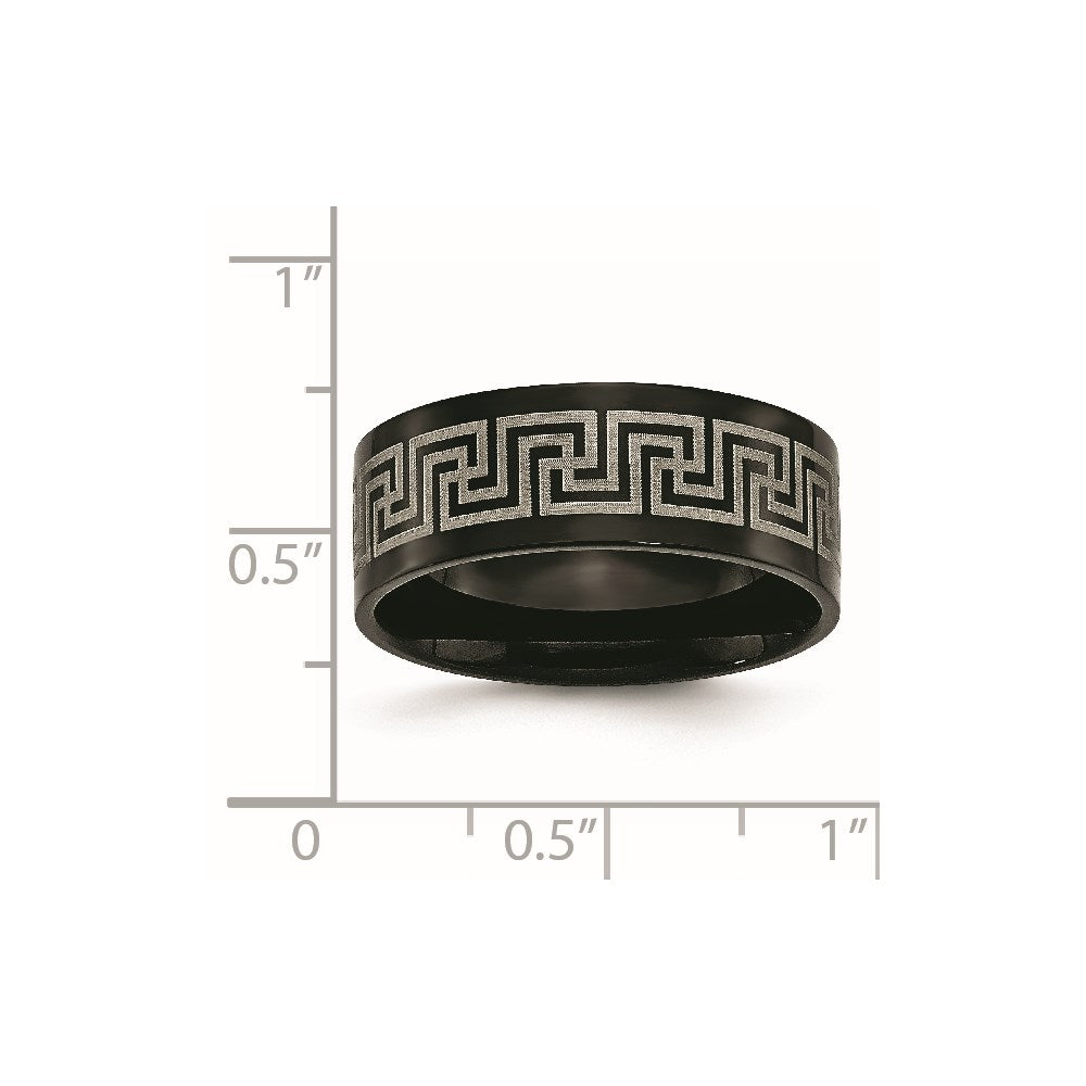 Titanium Black IP-plated Greek Key Laser Etched 8mm Brushed/Polished Band