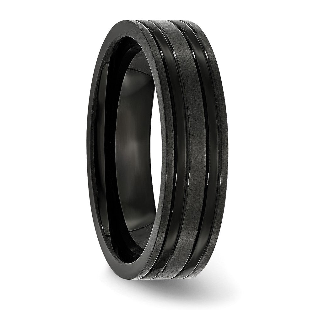 Chisel Titanium Brushed and Polished Black IP-plated 6mm Grooved Band