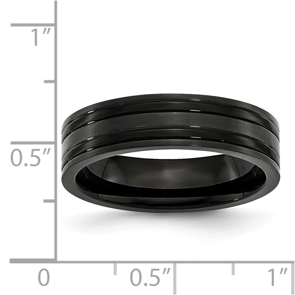 Chisel Titanium Brushed and Polished Black IP-plated 6mm Grooved Band