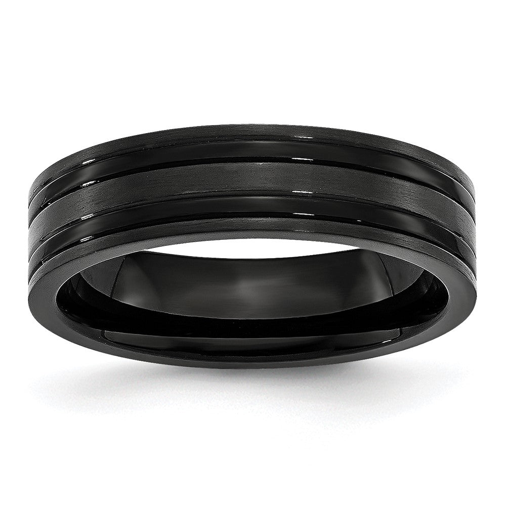 Chisel Titanium Brushed and Polished Black IP-plated 6mm Grooved Band