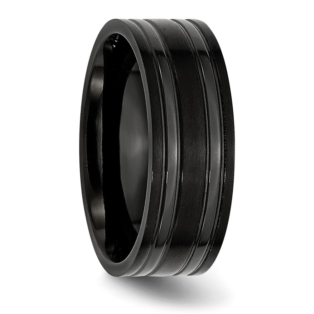 Chisel Titanium Brushed and Polished Black IP-plated 8mm Grooved Band