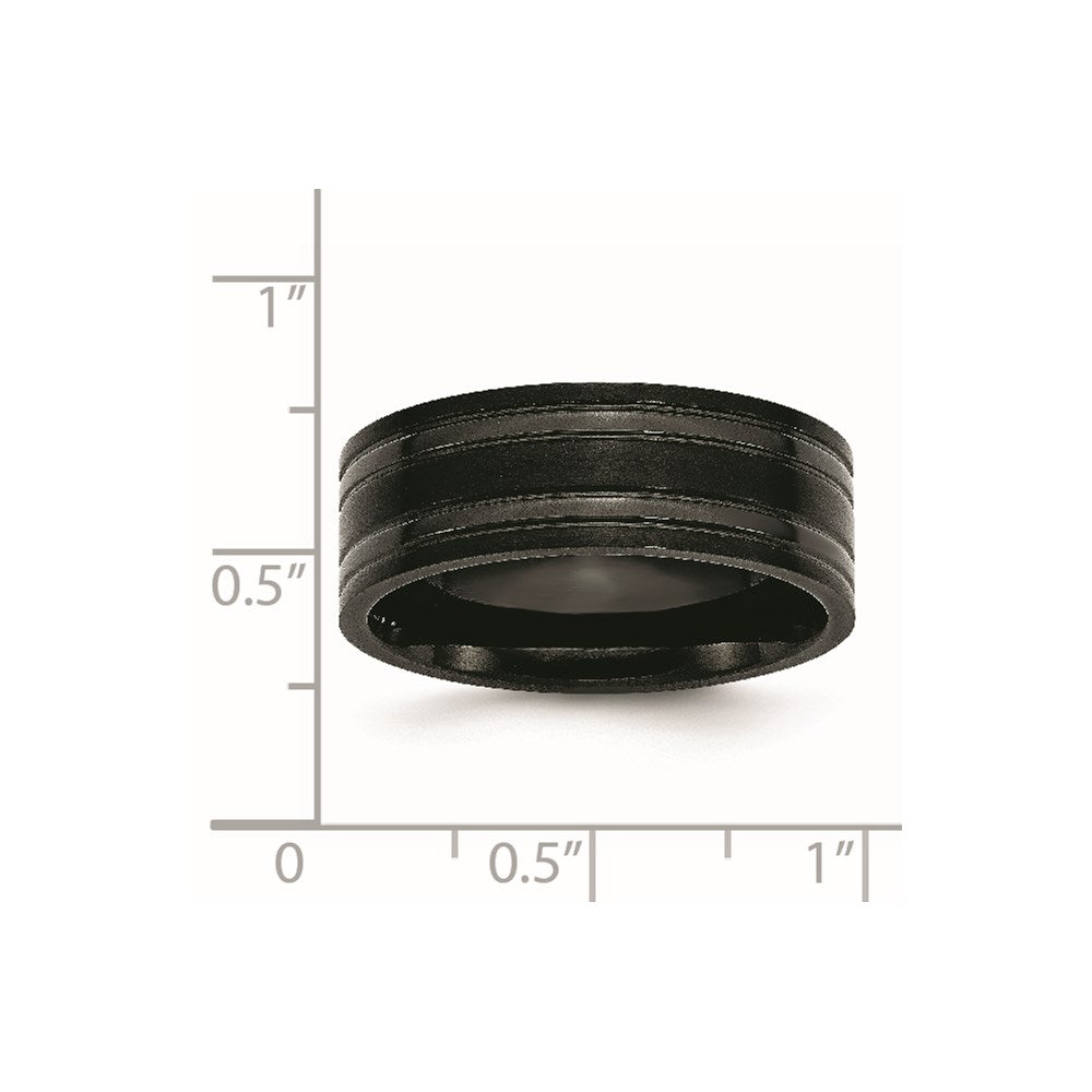 Chisel Titanium Brushed and Polished Black IP-plated 8mm Grooved Band