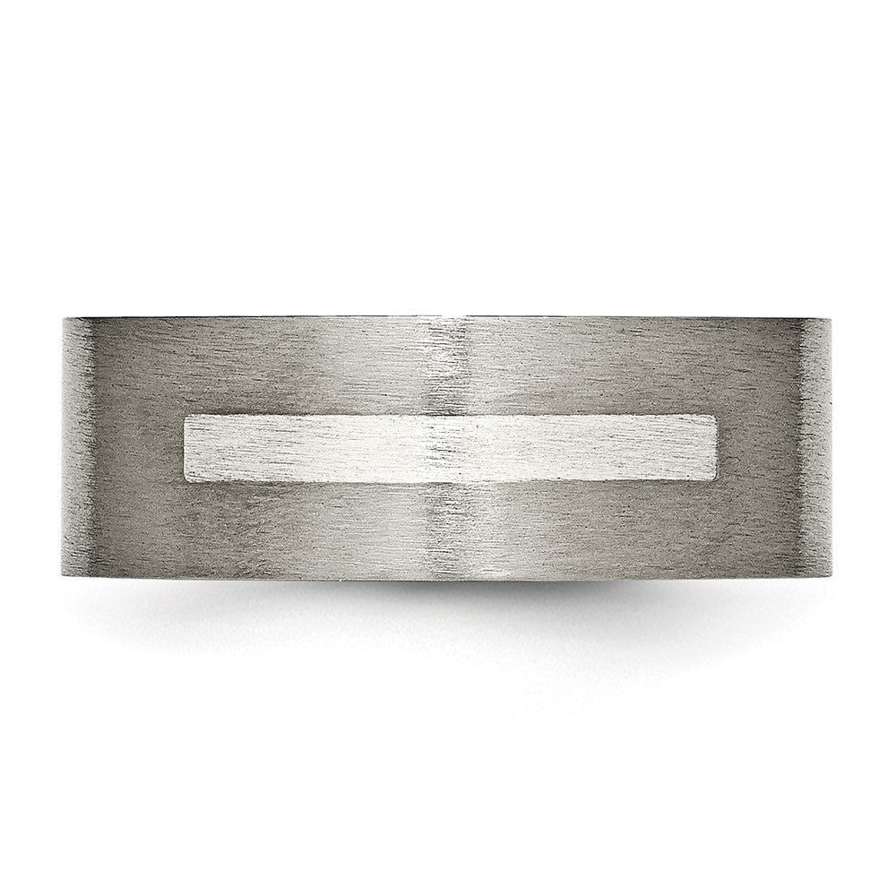 Titanium Brushed w/Sterling Silver Inlay 8mm Flat Band