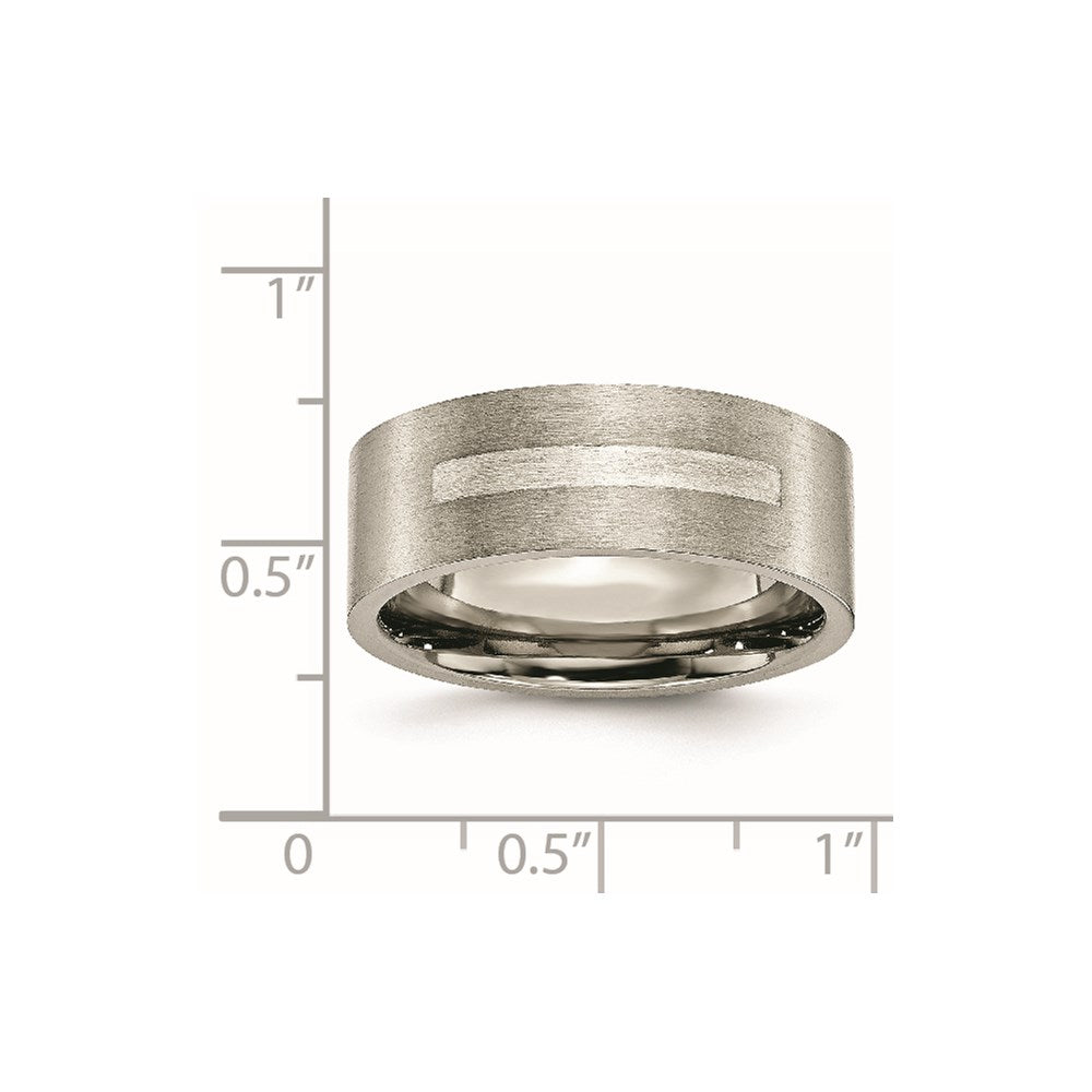 Titanium Brushed w/Sterling Silver Inlay 8mm Flat Band