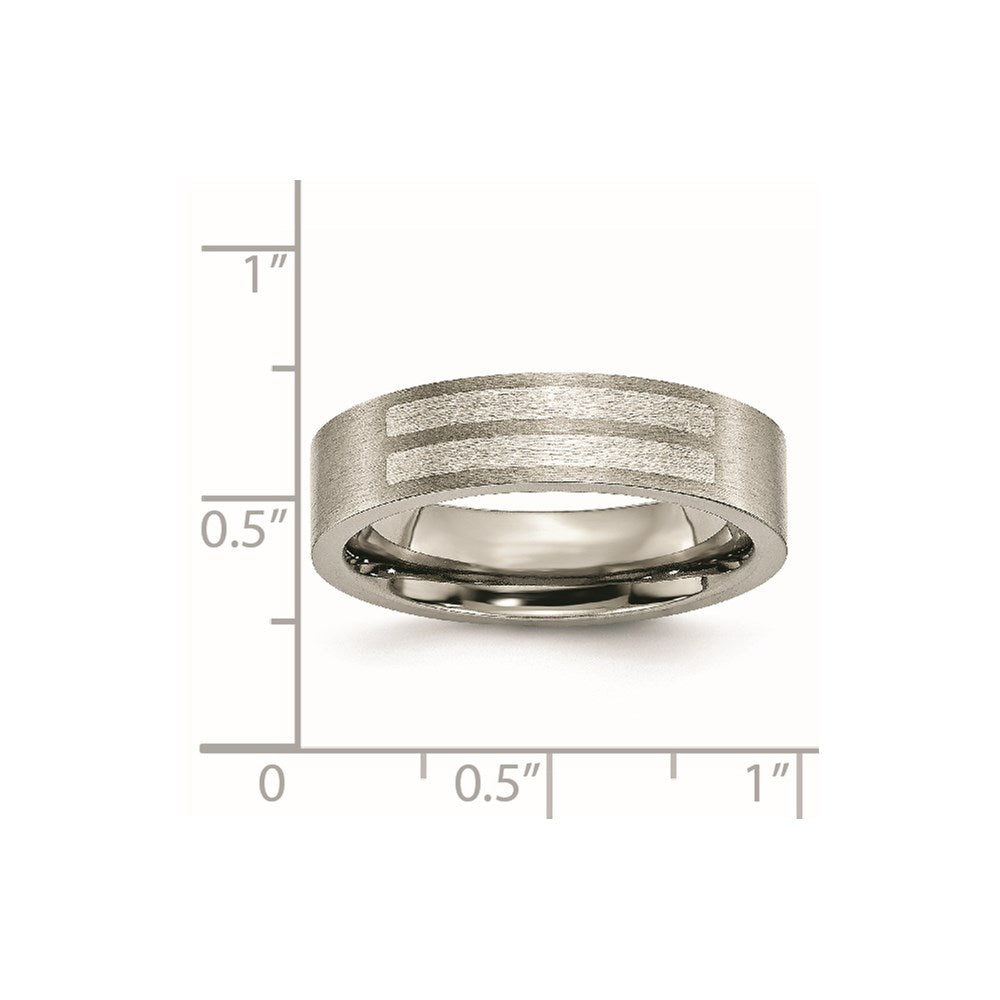 Titanium Brushed w/Sterling Silver Inlay 6mm Flat Band