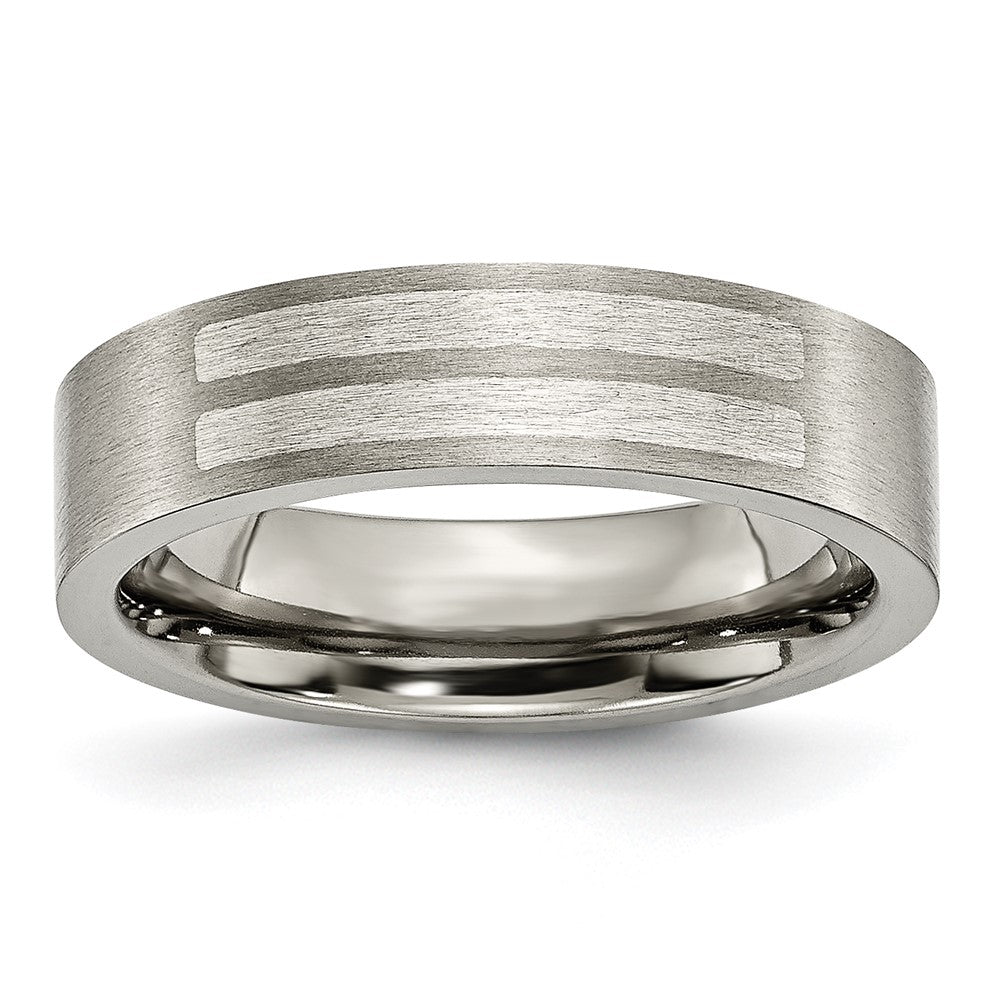 Titanium Brushed w/Sterling Silver Inlay 6mm Flat Band