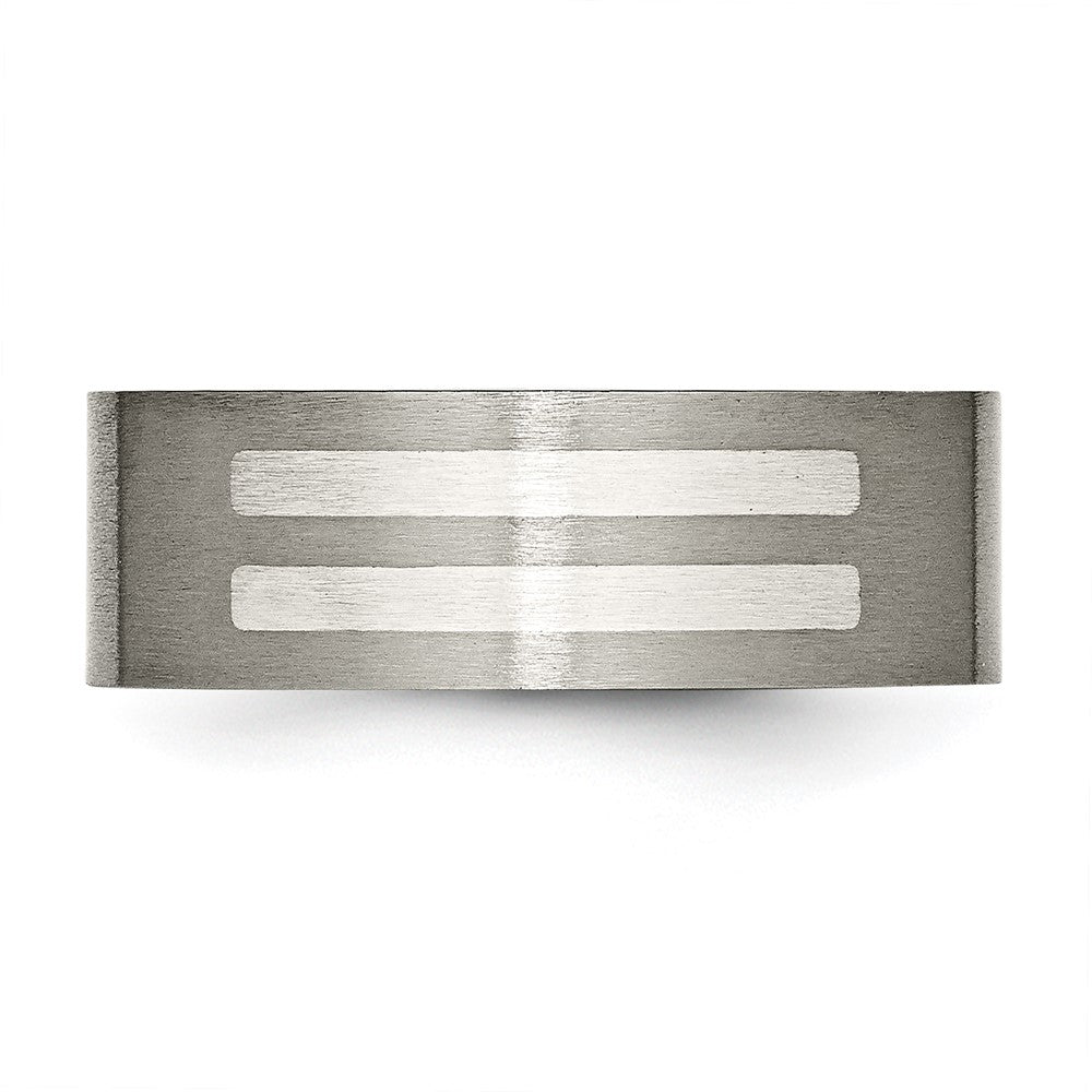 Titanium Brushed w/Sterling Silver Inlay 8mm Flat Band