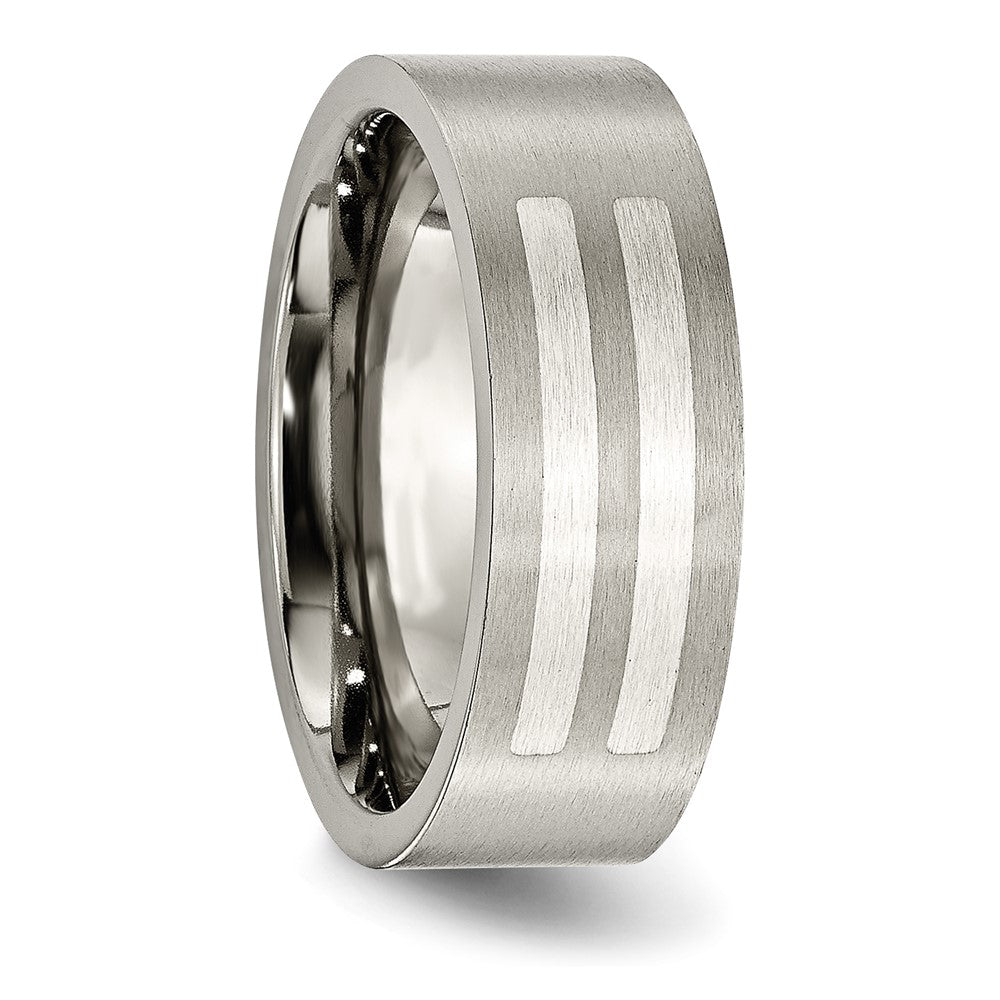 Titanium Brushed w/Sterling Silver Inlay 8mm Flat Band