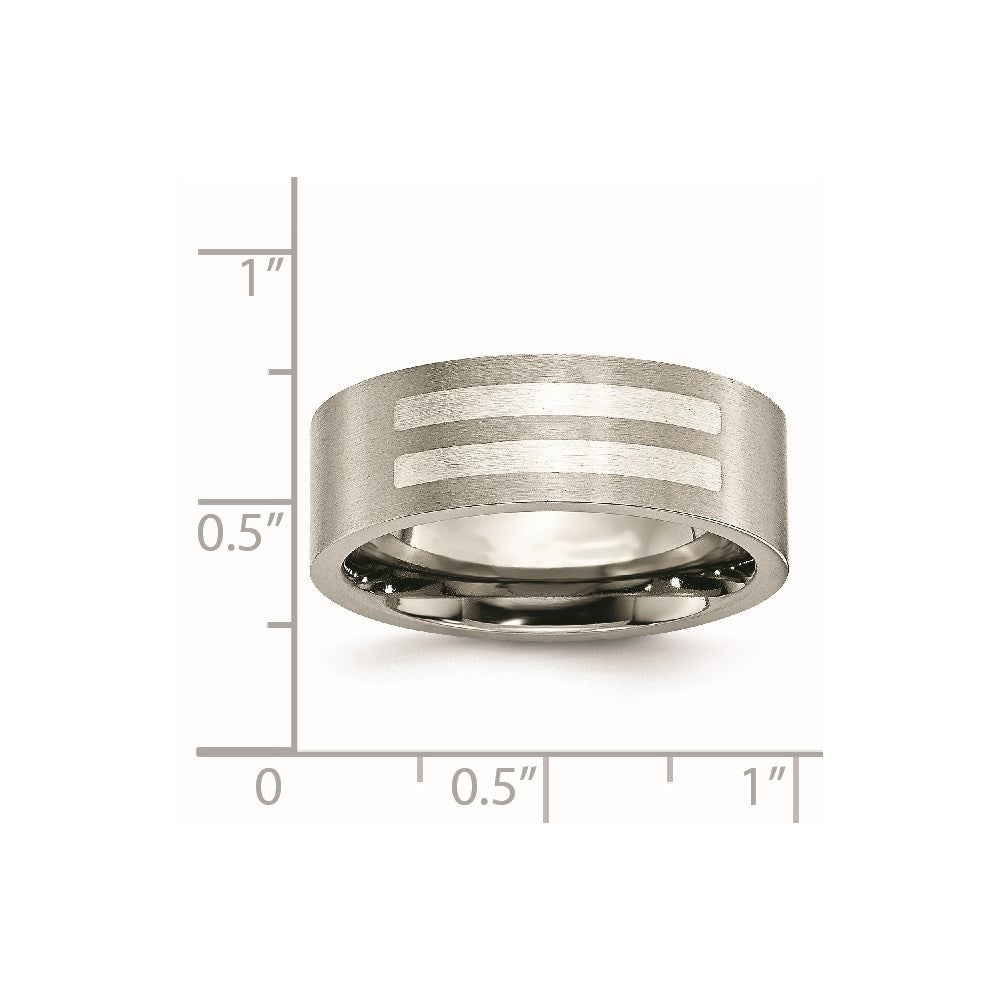 Titanium Brushed w/Sterling Silver Inlay 8mm Flat Band