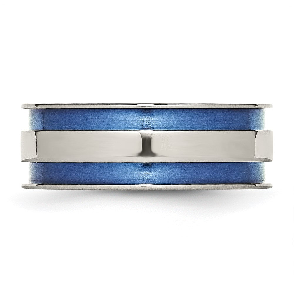 Chisel Titanium Polished Blue Anodized 8.5mm Double Grooved Band