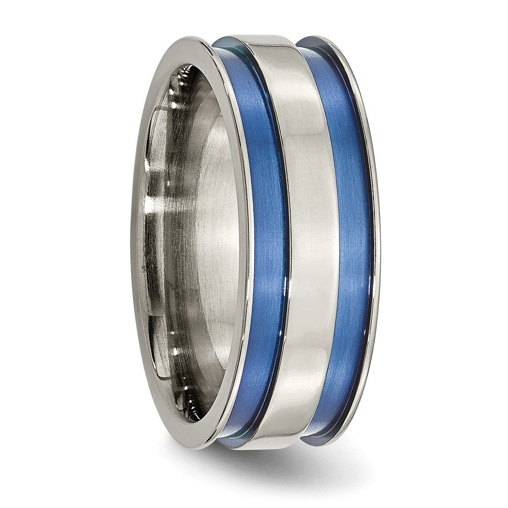 Chisel Titanium Polished Blue Anodized 8.5mm Double Grooved Band