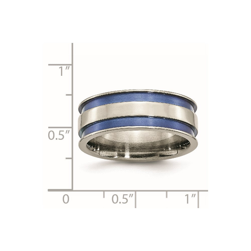 Chisel Titanium Polished Blue Anodized 8.5mm Double Grooved Band