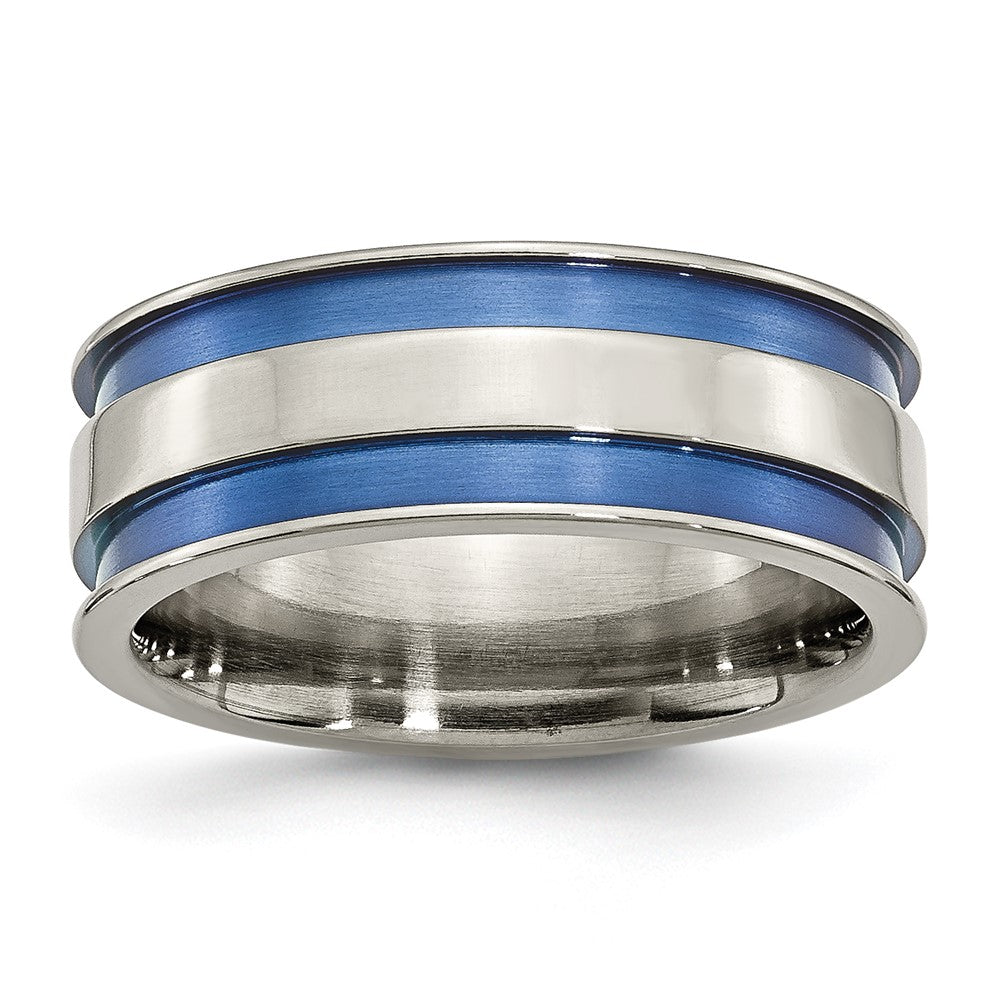 Chisel Titanium Polished Blue Anodized 8.5mm Double Grooved Band