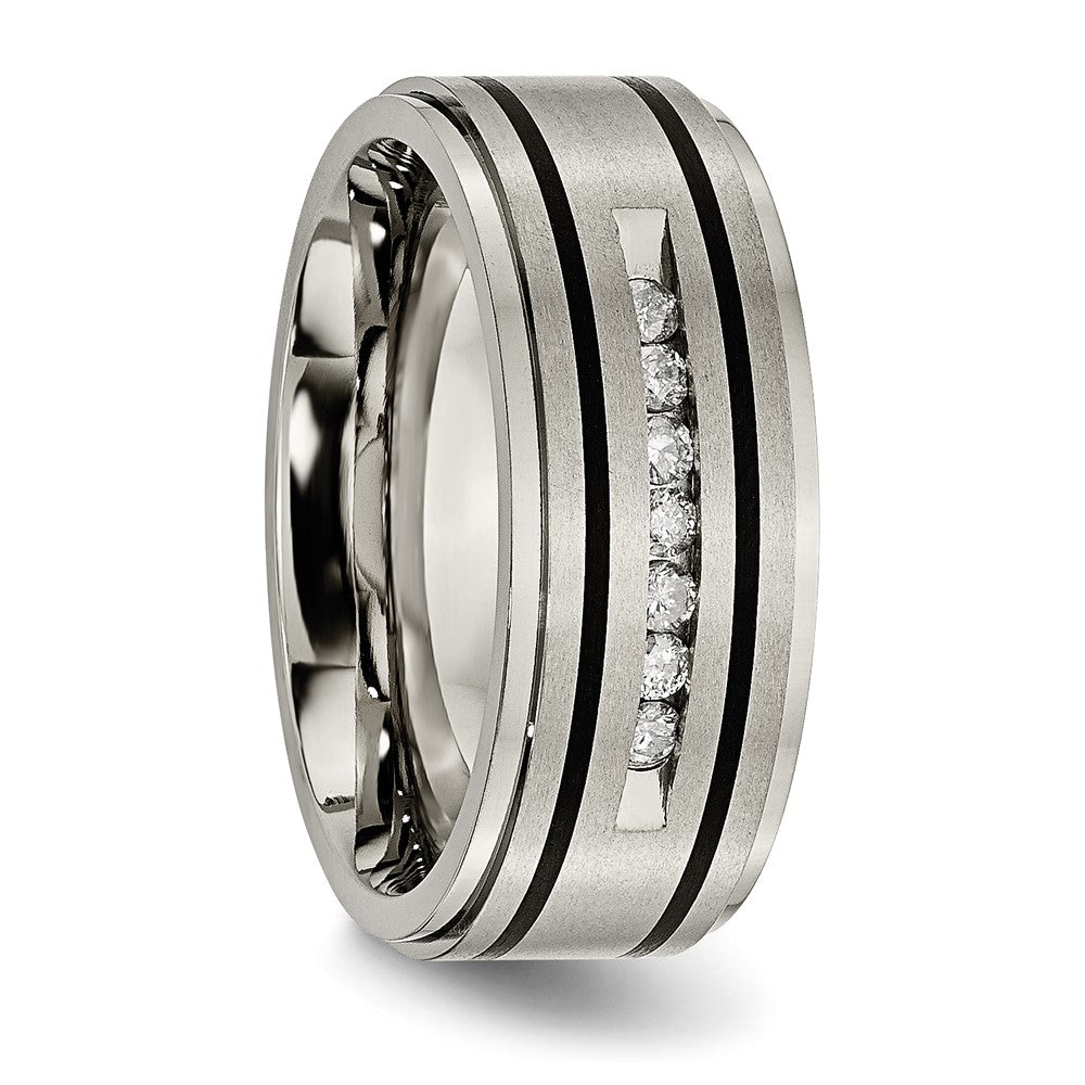 Chisel Titanium Brushed Polished and Enameled 1/4 Carat Diamond 9mm Band