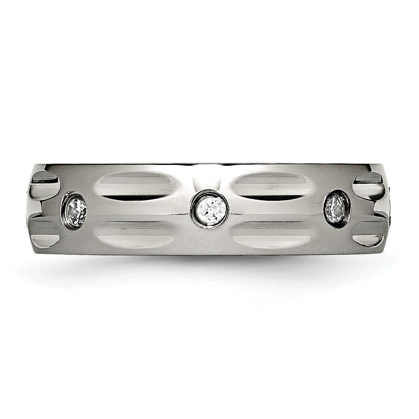 Titanium Polished Grooved CZ Ring TB447