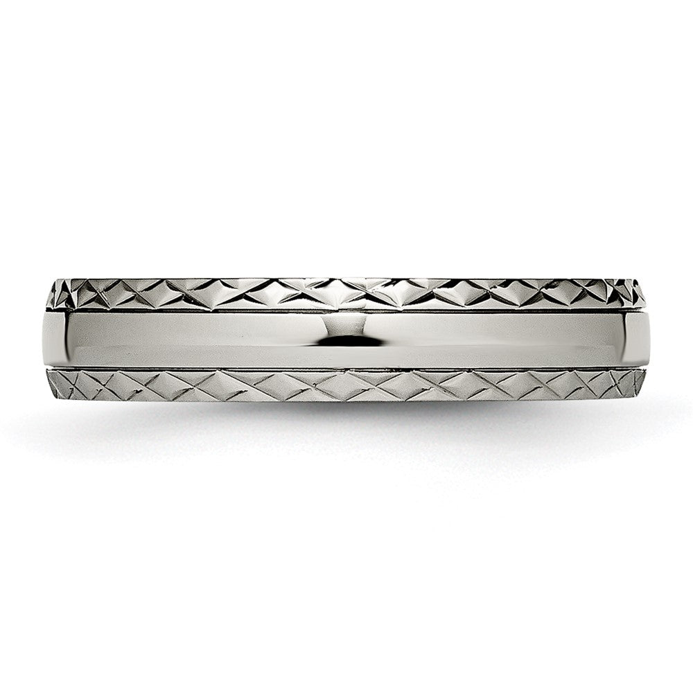 Chisel Titanium Polished Grooved 5mm Criss Cross Design Band