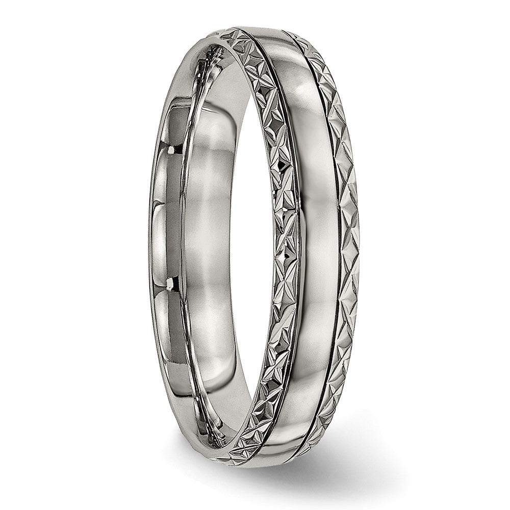 Chisel Titanium Polished Grooved 5mm Criss Cross Design Band