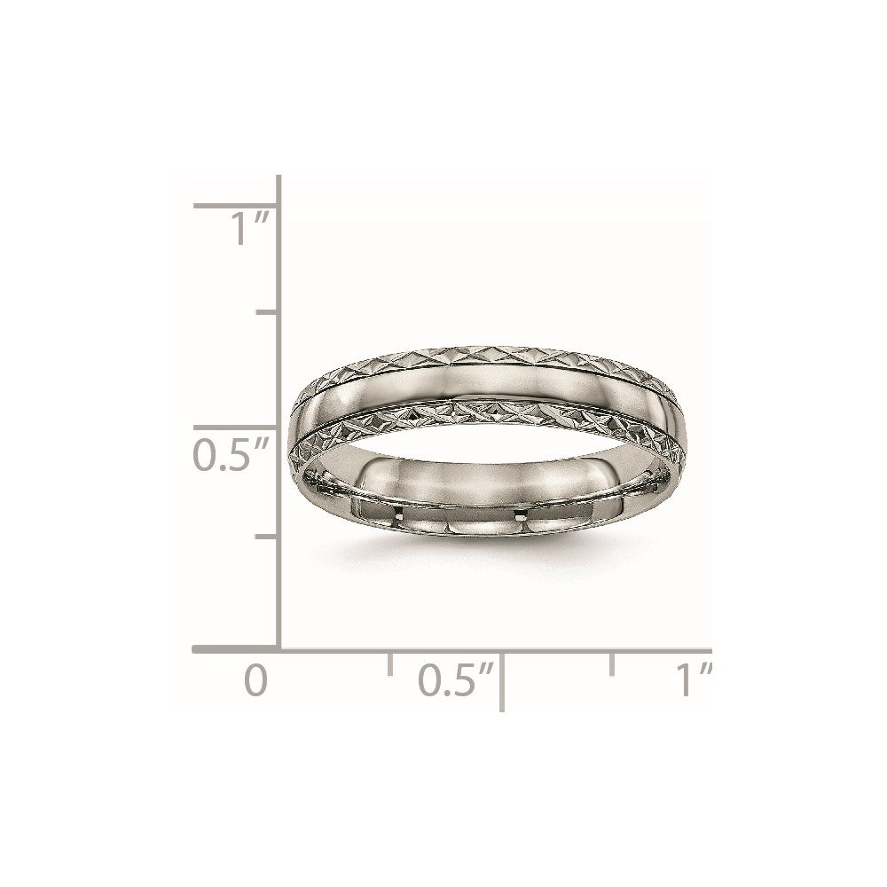 Chisel Titanium Polished Grooved 5mm Criss Cross Design Band