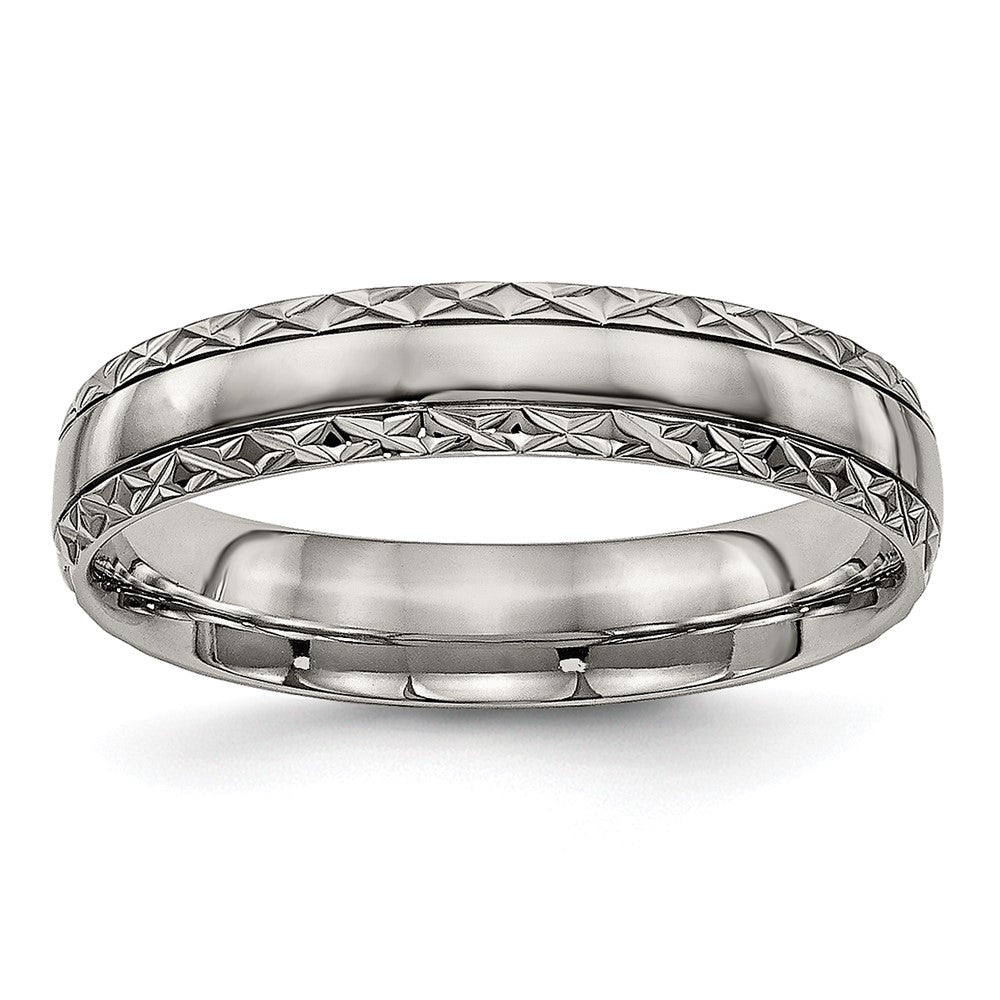 Chisel Titanium Polished Grooved 5mm Criss Cross Design Band