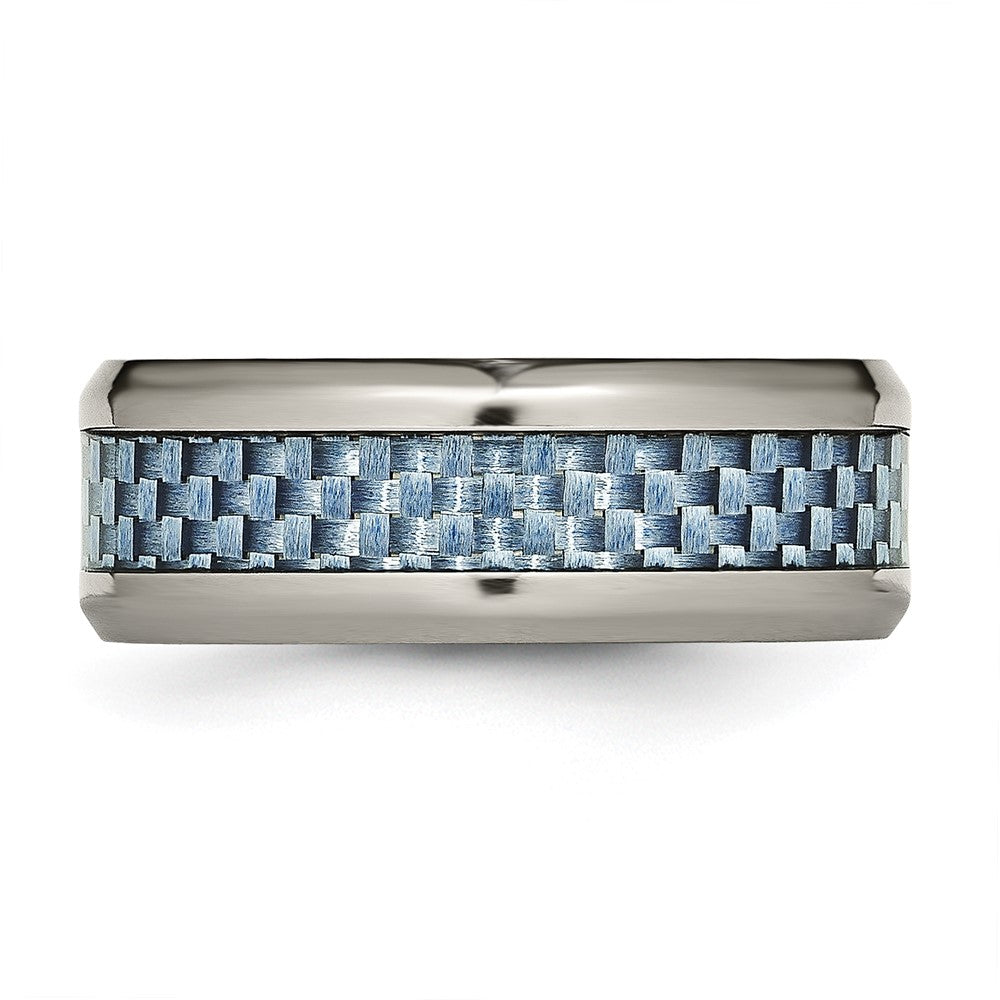 Chisel Titanium Polished with Light Blue Carbon Fiber Inlay 8mm Band