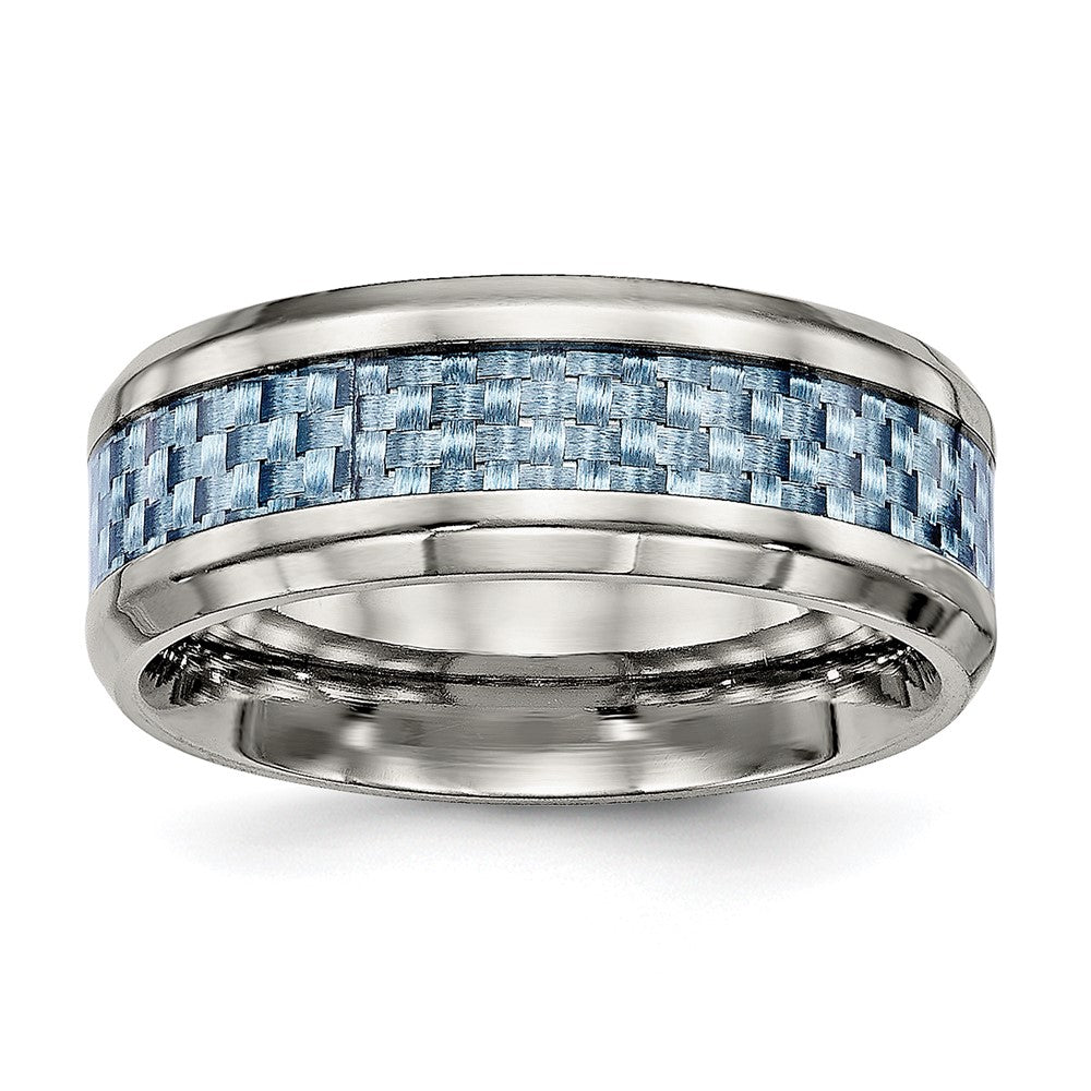 Chisel Titanium Polished with Light Blue Carbon Fiber Inlay 8mm Band