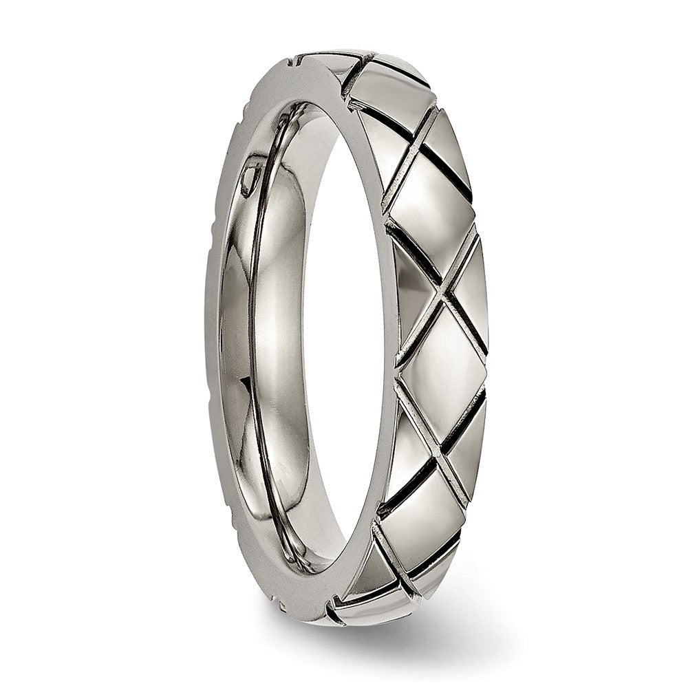 Titanium Polished Criss Cross 4mm Grooved Ring