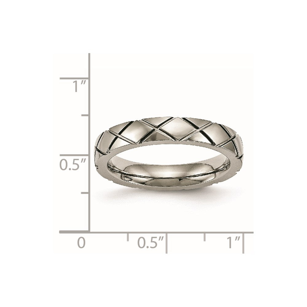 Titanium Polished Criss Cross 4mm Grooved Ring