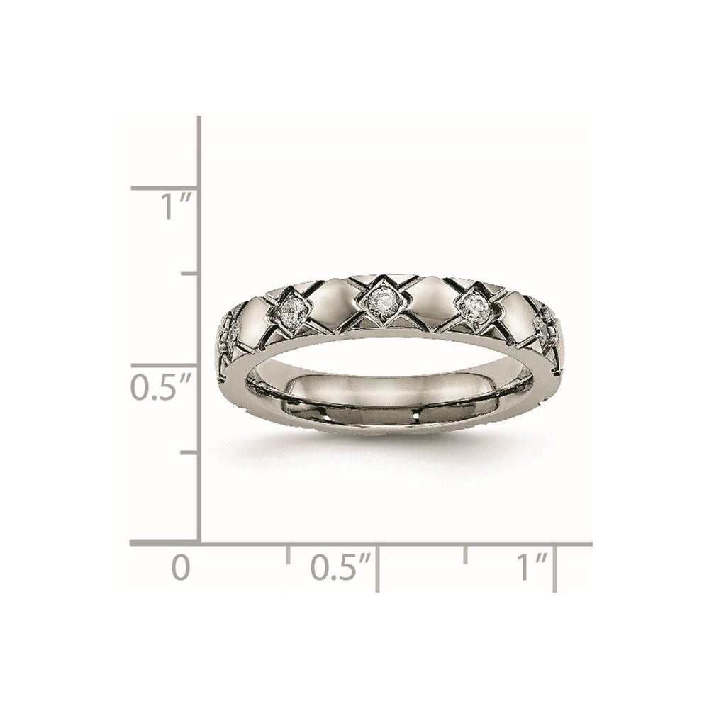 Titanium Polished with CZ Criss Cross 4mm Grooved Band