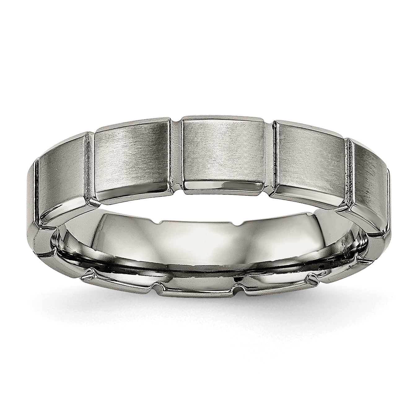 Titanium Brushed/Polished Grooved Ring TB486