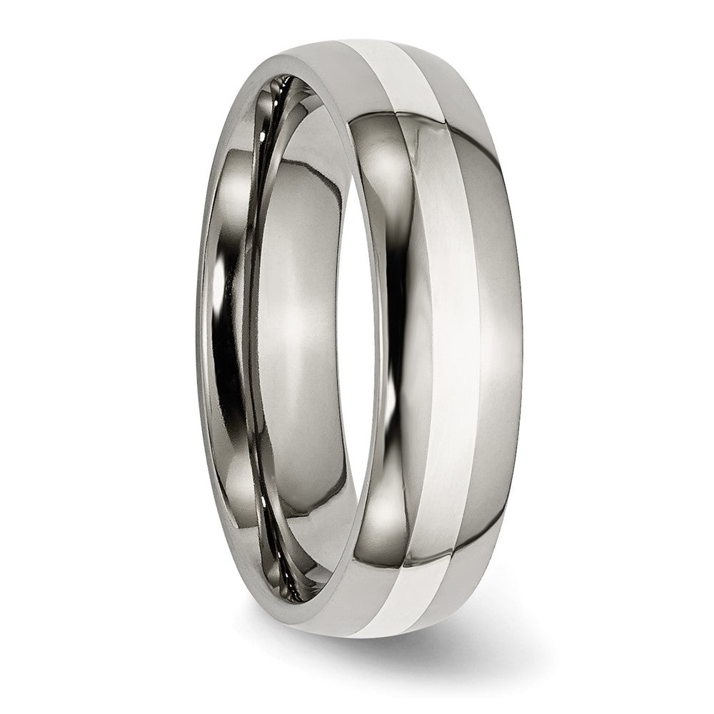 Chisel Titanium Polished with Sterling Silver Inlay 6mm Band