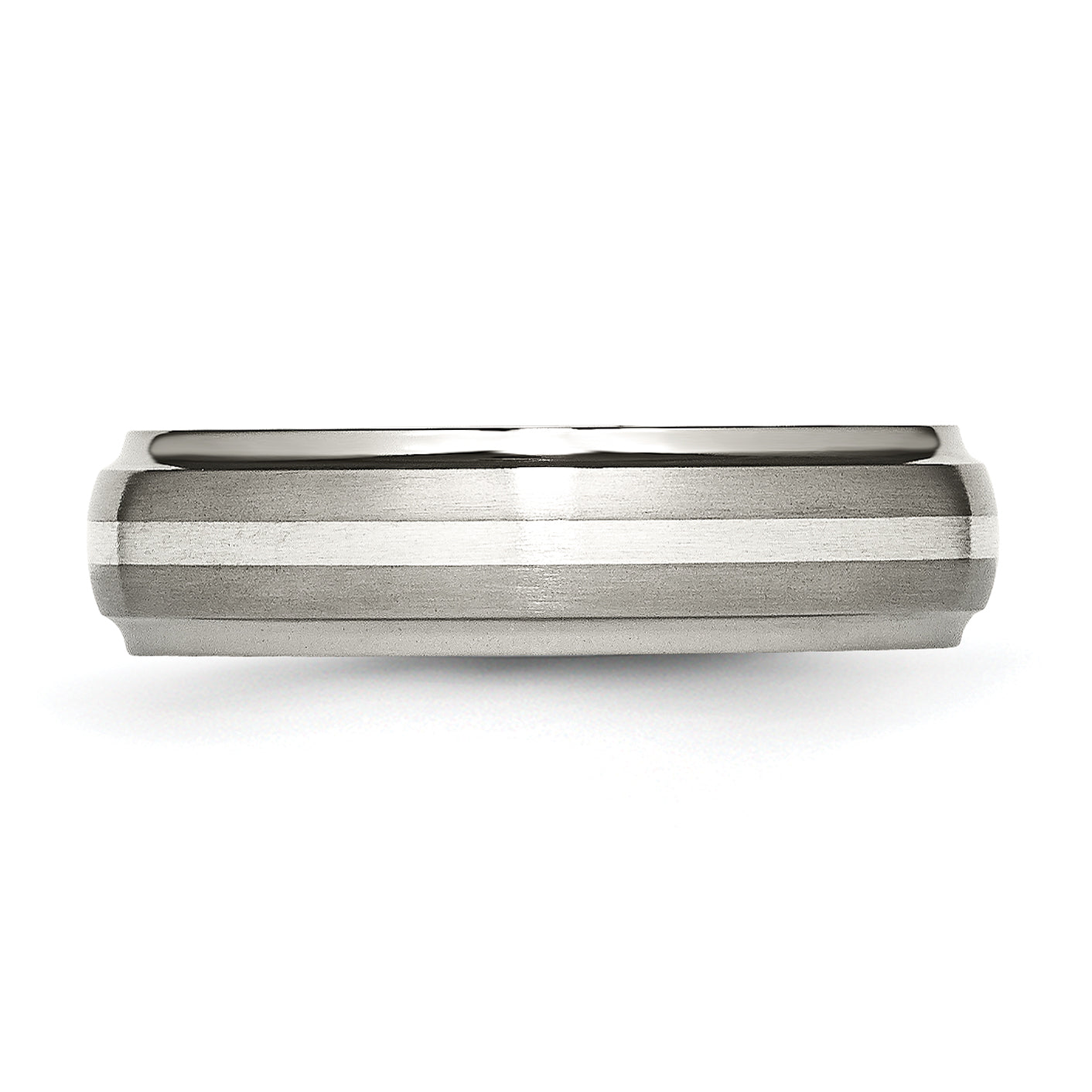 Titanium Ridged Edge Sterling Silver Inlay 6mm Brushed/Polished Band TB82