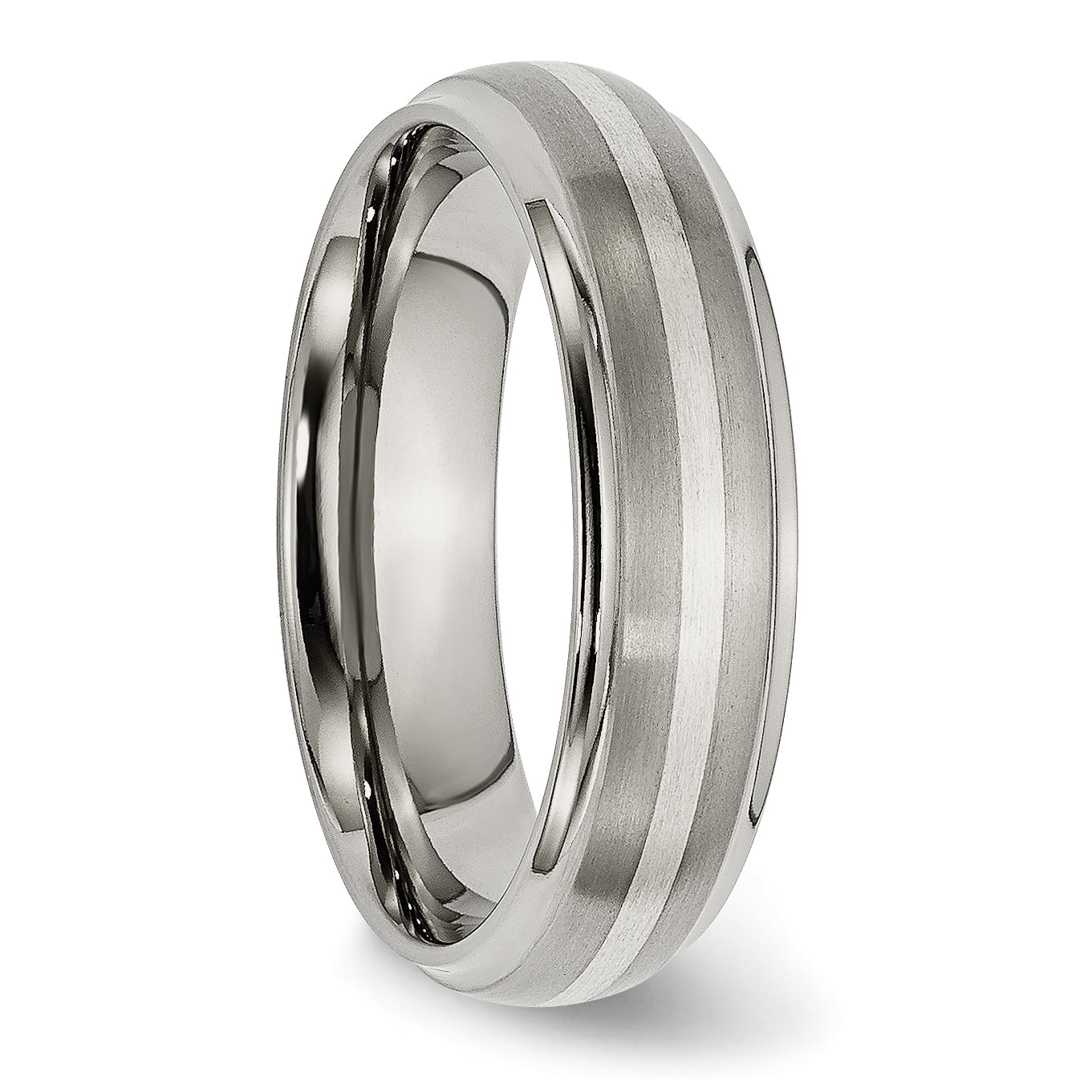 Titanium Ridged Edge Sterling Silver Inlay 6mm Brushed/Polished Band TB82