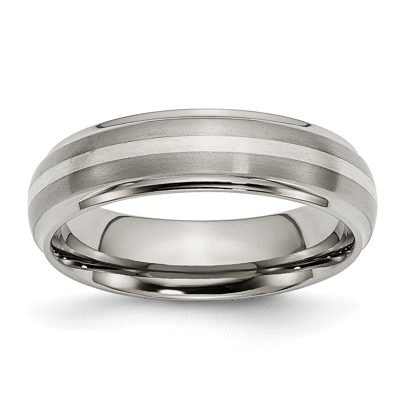 Titanium Ridged Edge Sterling Silver Inlay 6mm Brushed/Polished Band TB82