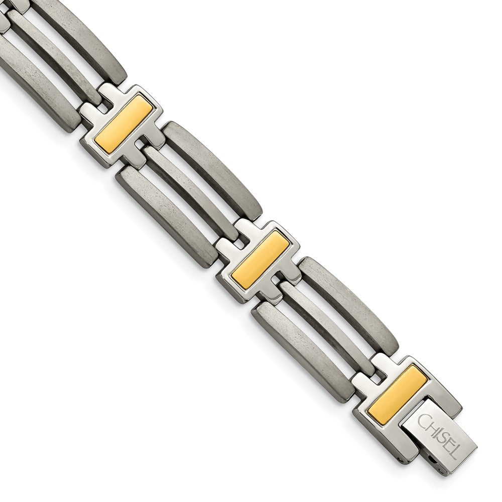 Chisel Titanium Brushed and Polished Yellow IP-Plated 8.5 inch Bracelet