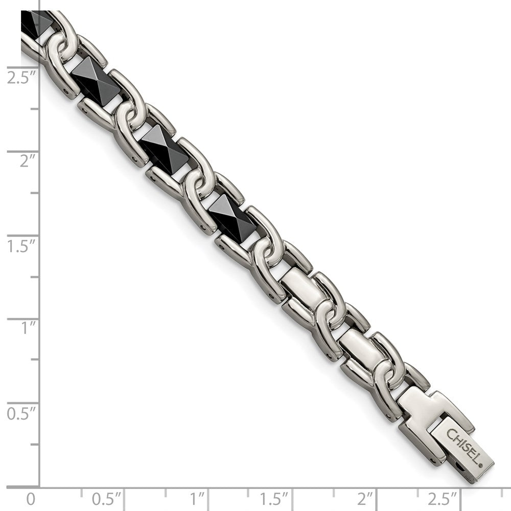 Chisel Titanium Polished with Black Ceramic 7.5 inch Bracelet