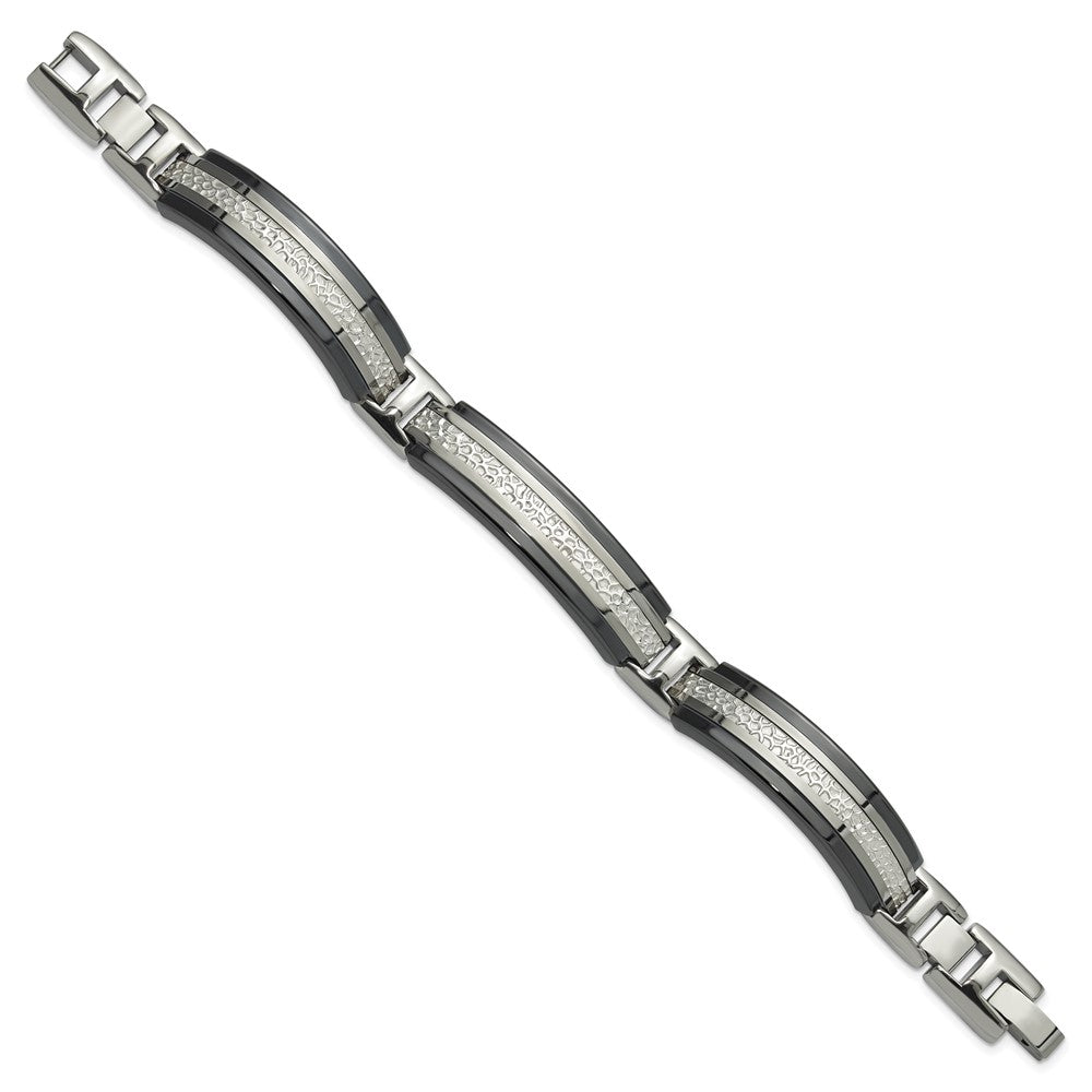 Titanium Sterling Silver Black Ti Men's Polished with Textured Center Link Bracelet