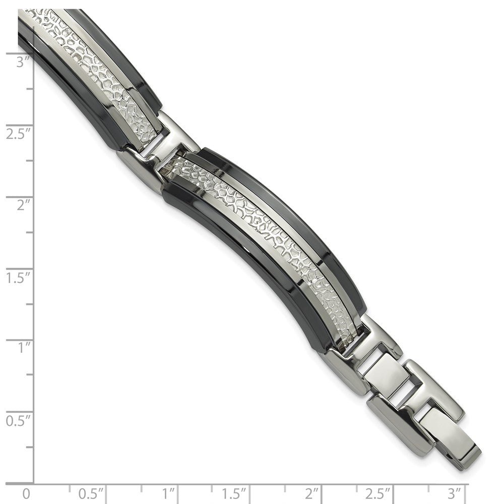 Titanium Sterling Silver Black Ti Men's Polished with Textured Center Link Bracelet