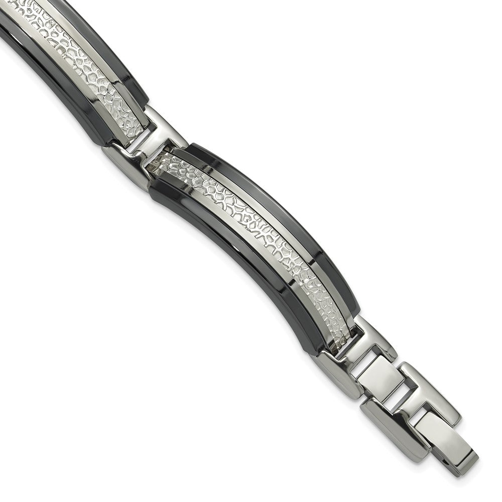 Titanium Sterling Silver Black Ti Men's Polished with Textured Center Link Bracelet