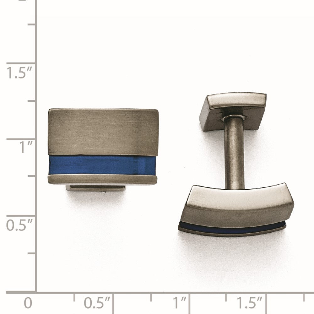 Titanium Grey Ti Brushed Blue Anodized Stripe Cuff Links