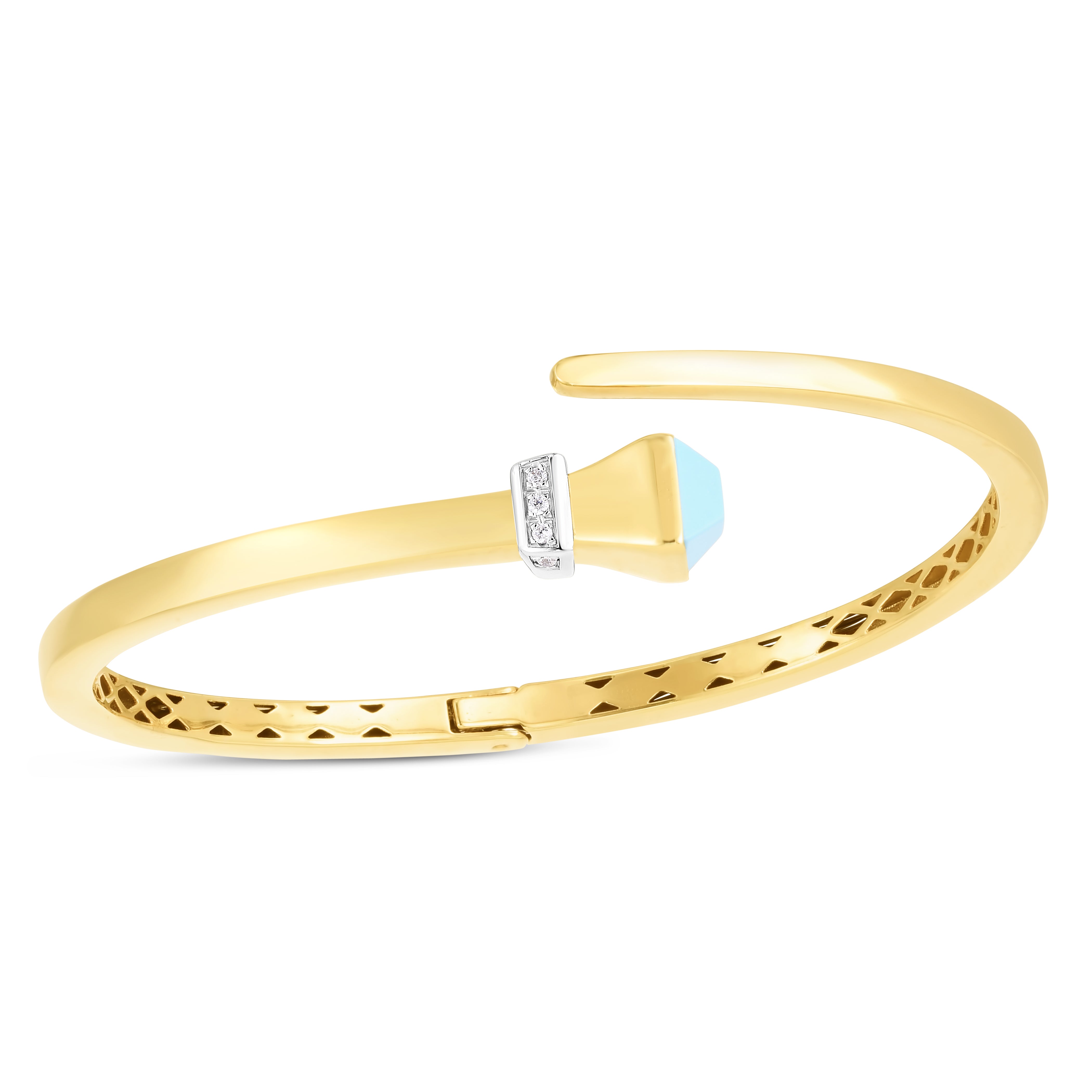 14K Gold, Turquoise & Diamond Wrap Bangle