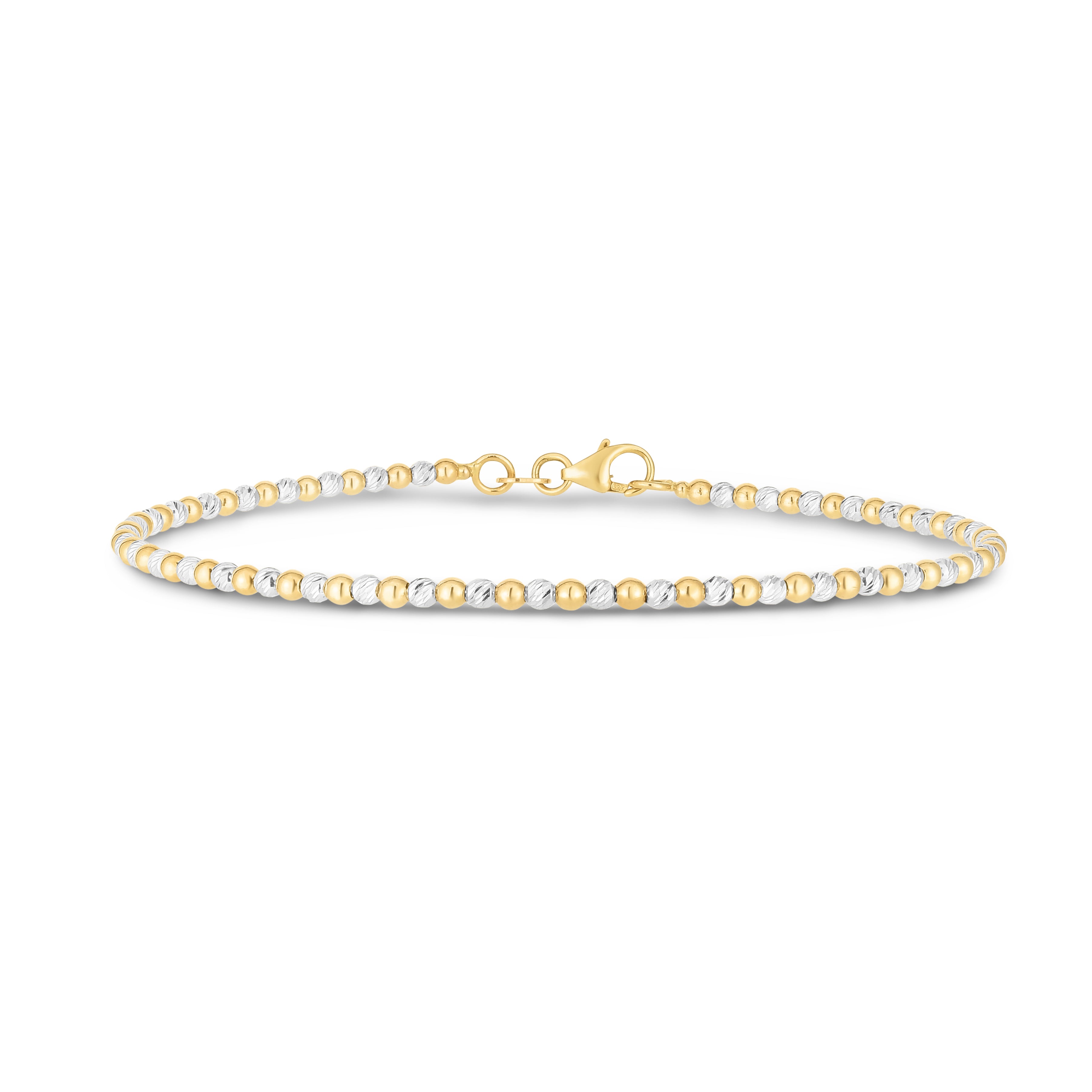 14K Alternating Yellow & White Gold Pallina Bead 7" Bracelet with Lobster Clasp