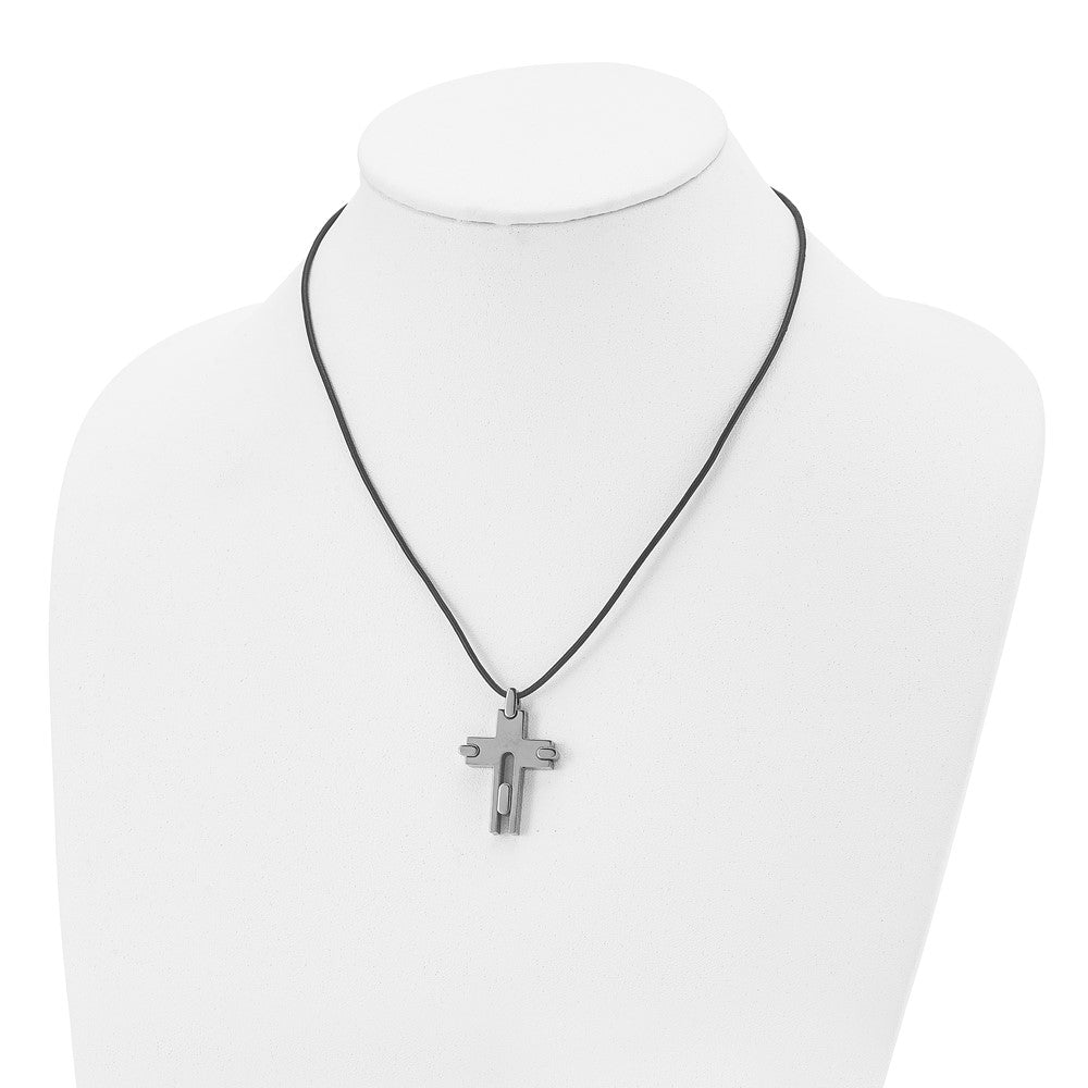 Chisel Titanium Polished Cross Leather Cord 18 inch Necklace