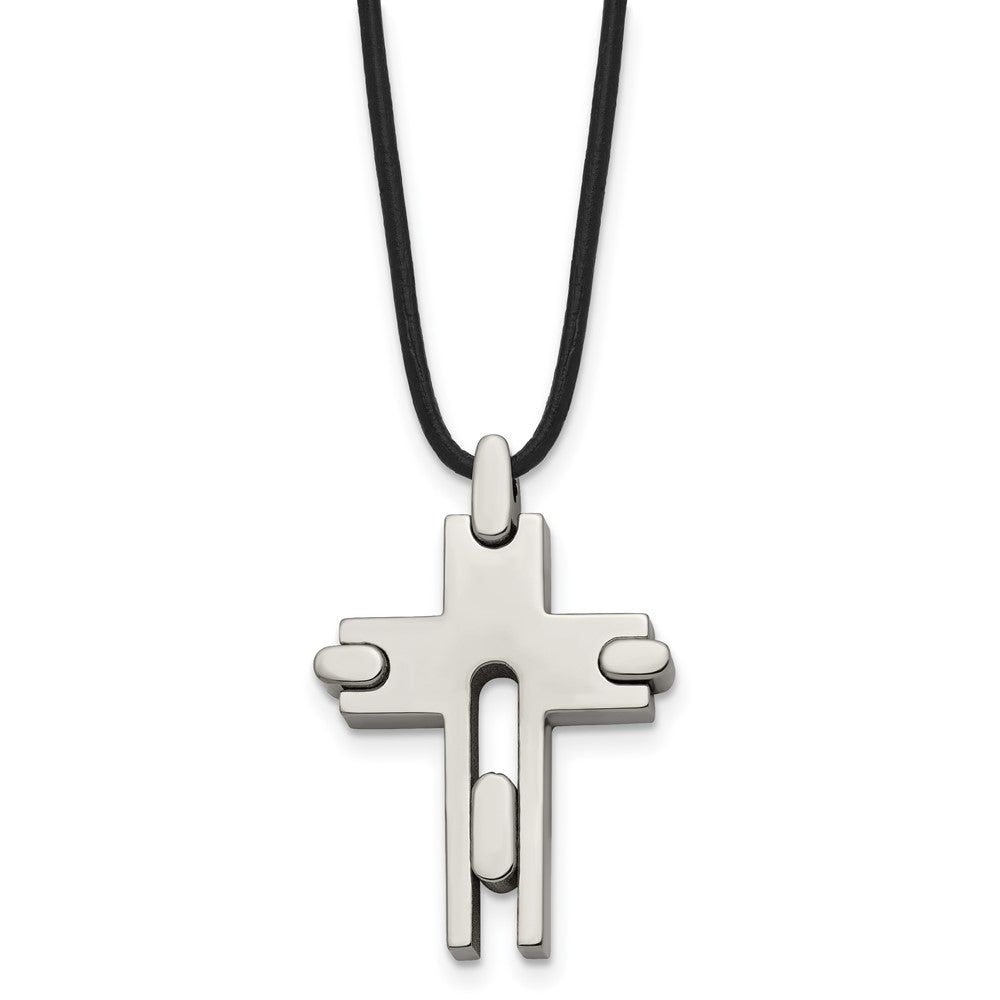 Chisel Titanium Polished Cross Leather Cord 18 inch Necklace