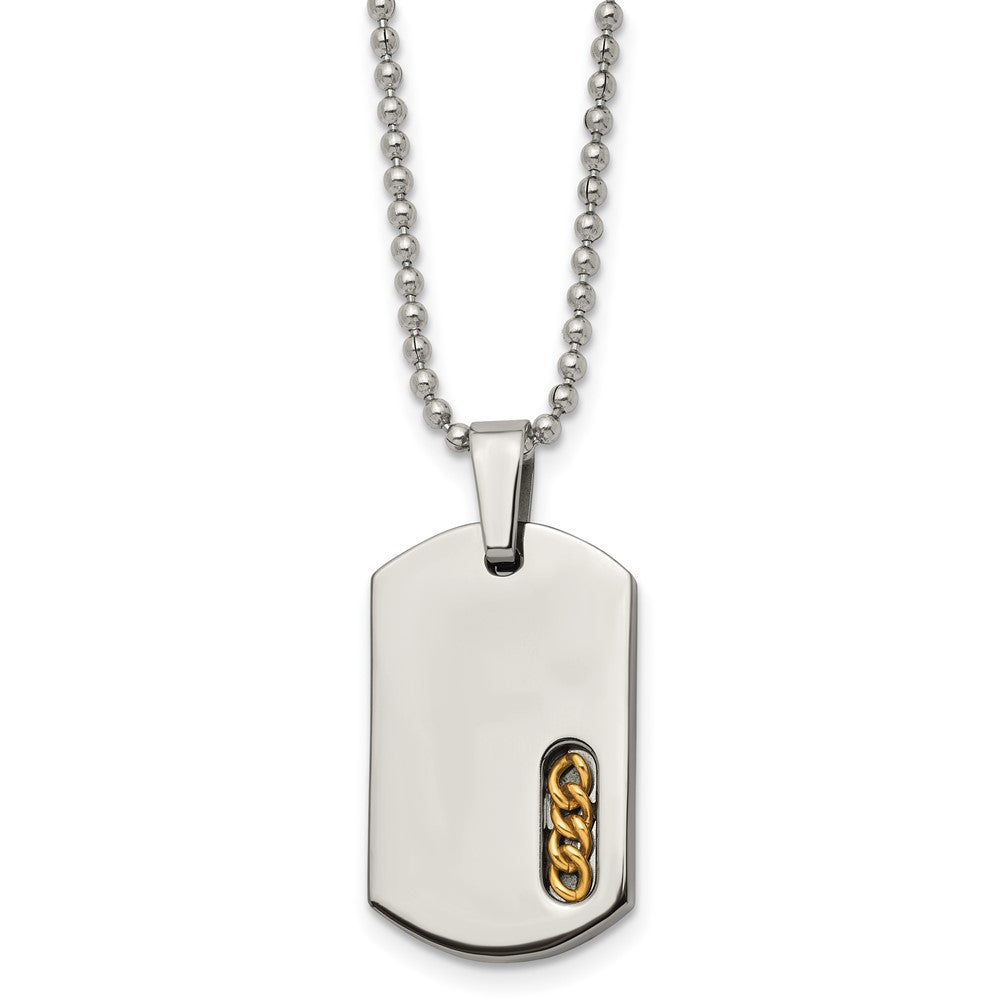 Chisel Titanium Polished Yellow IP-plated Dog Tag 22 inch Necklace