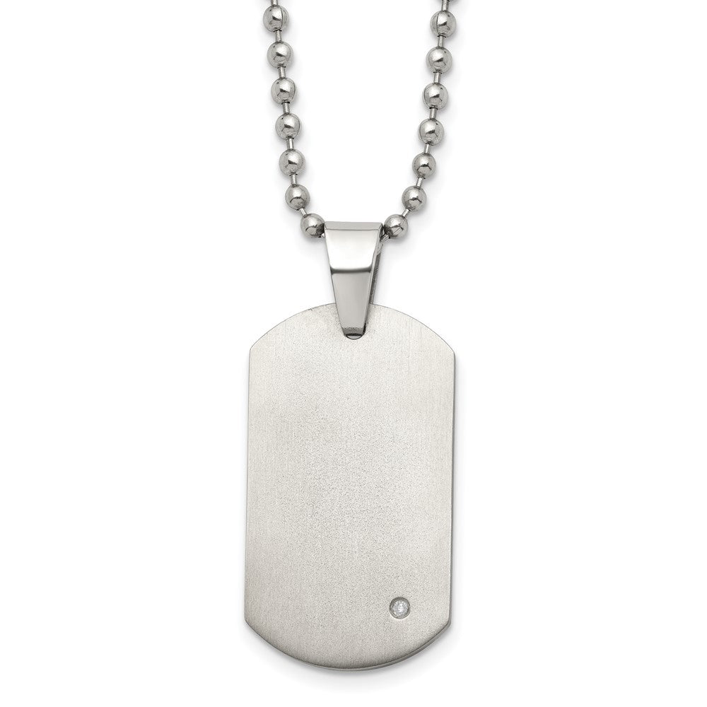 Chisel Titanium Brushed with .02 carat Diamond Accent Dog Tag 22 inch Necklace