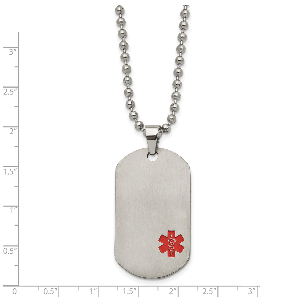 Chisel Titanium Brushed Red Enamel Medical ID Dog Tag 22 inch Necklace